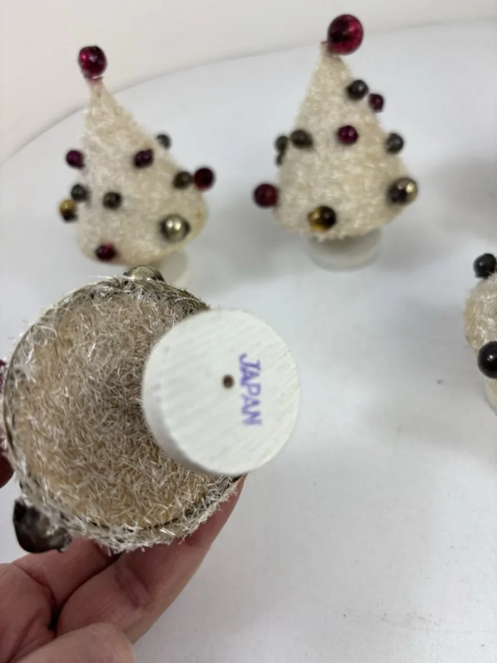 Merry Miracles White Christmas Trees Box Of 5 Mercury Glass Holiday Japan 1950s